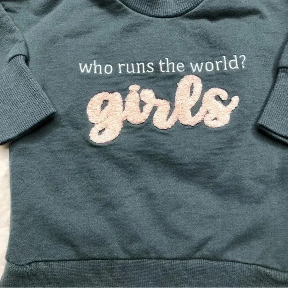 PL Baby Who Runs The World Girls Sweatshirt Grey/White/Pink Size 3  Months - Picture 3 of 16